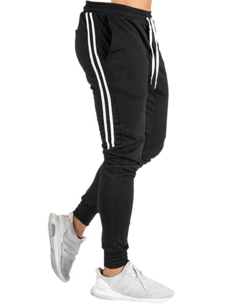 

men drawstring waist side tape pants h941#, Black