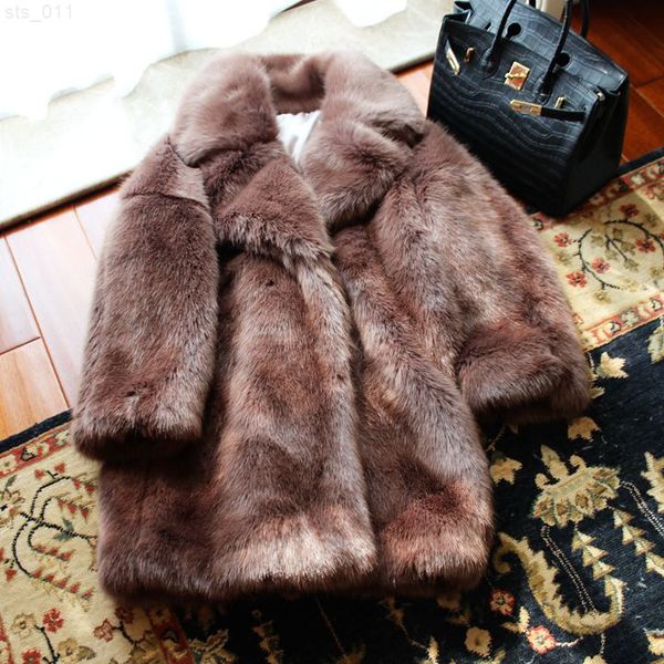 

brand style high-end new fashion women faux fur coat 18s12 t220716, Black