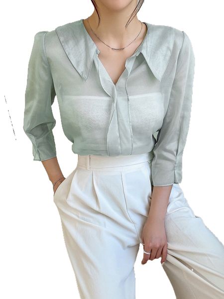 

dazy plicated detail sheer shirt without bandeau s6t2#, White