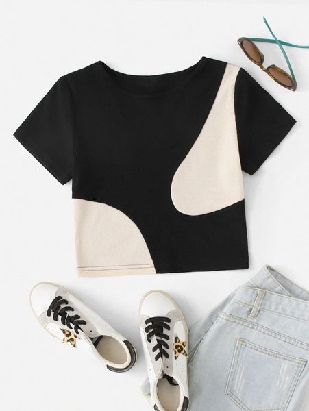 

two tone rib-knit tee q46e#, White