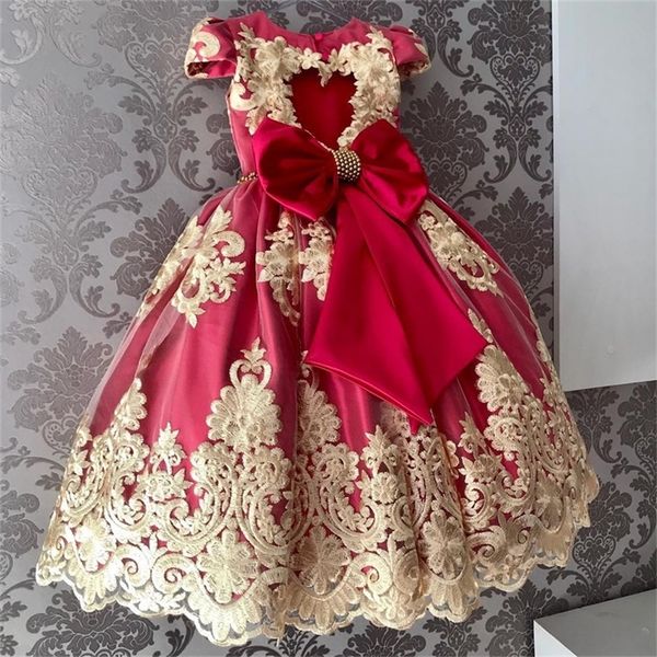 

girls lace flower princess dress birthday party vestidos kids christmas dress children elegant wedding ball gown xmas clothing 220618, Red;yellow