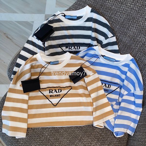 

women's t-shirt original summer casual and versatile triangular letter print stripe round neck short sleeve women, White