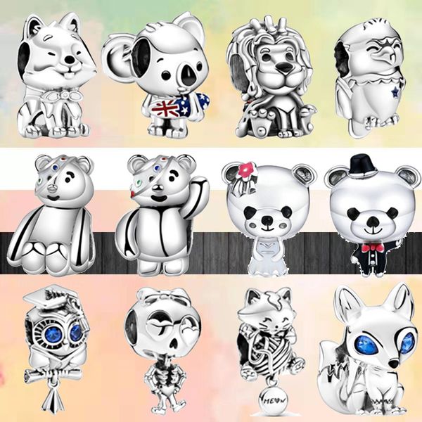 Fit Pandora Charms 925 Браслет -бусинка Оригинальная коробка New Koala Akita Dog Dog Condor Cat Ball of Yarn European Charm Jewelry