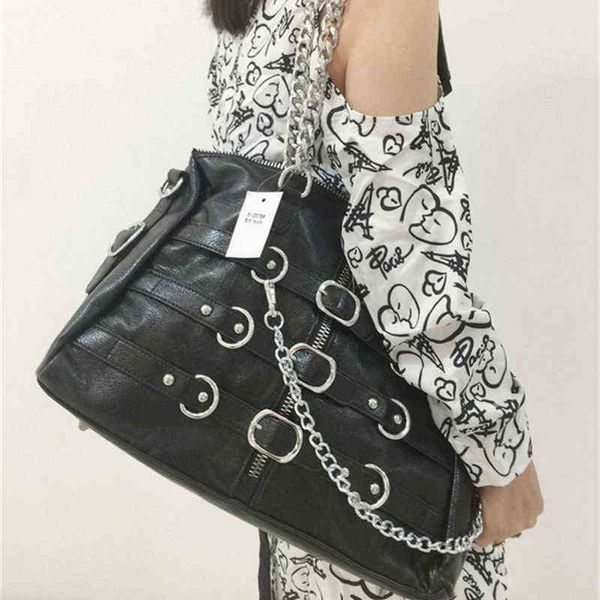 

luxury handbags large size women's bag retro chain black leather shoulder crossbody bags women trend branded female tote 220512