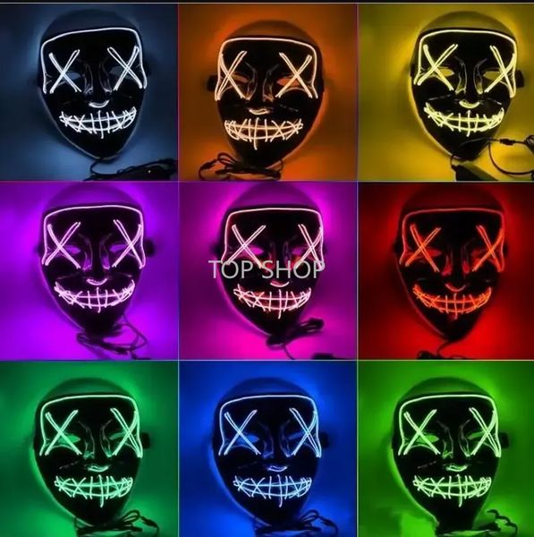 Halloween-Horror-Maske, LED-Leuchtmasken, Purge-Masken, Wahlkostüm, DJ-Party, leuchtende Masken, leuchten im Dunkeln, 10 Farben, DHL 2023 EE