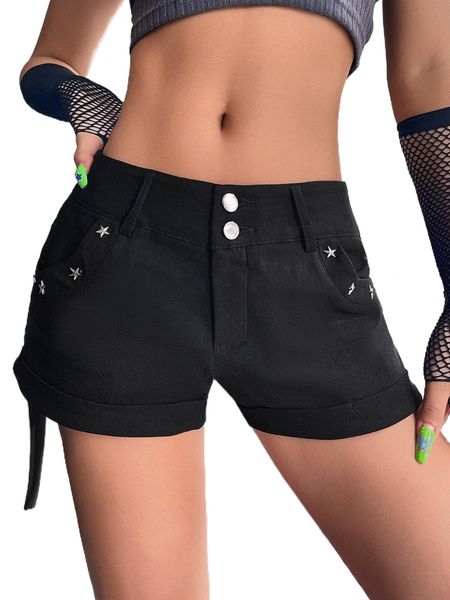 

star studded detail slant pocket roll up hem shorts o8jp#, White;black