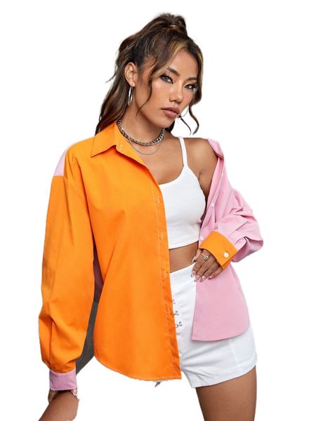 

two tone drop shoulder shirt w6w7#, White