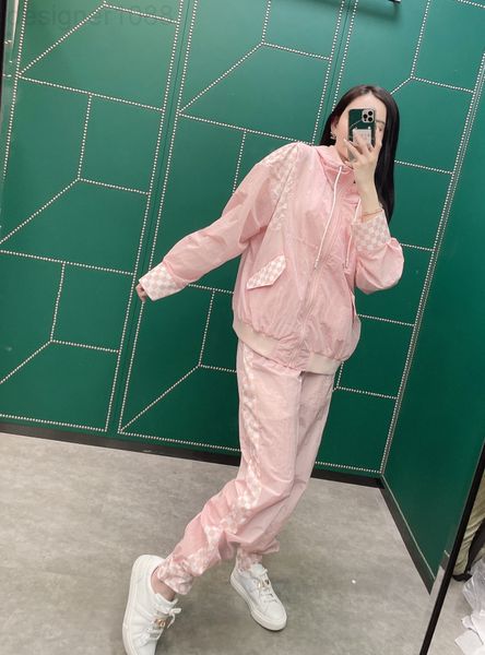 

two piece dress designer ce family 22 spring and summer new pink hooded sunscreen thin coat fashion casual pants sports style slim two-piece, White