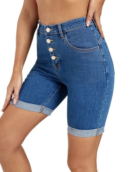 

button fly roll up hem denim shorts d90e#, White;black