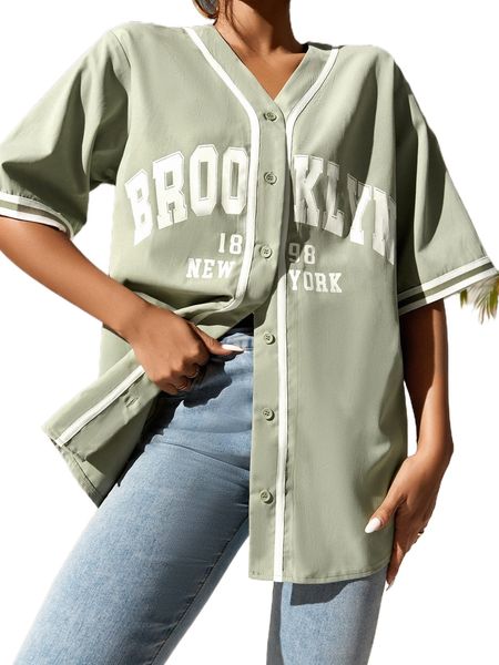 

letter graphic striped trim blouse c4uv#, White