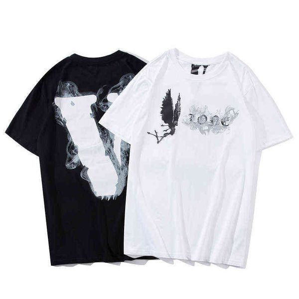 

vlone2022 new fashion trend versatile smoke devil sanskrit angel wings big v men's and women's short sleeve t-shirt, Black;white