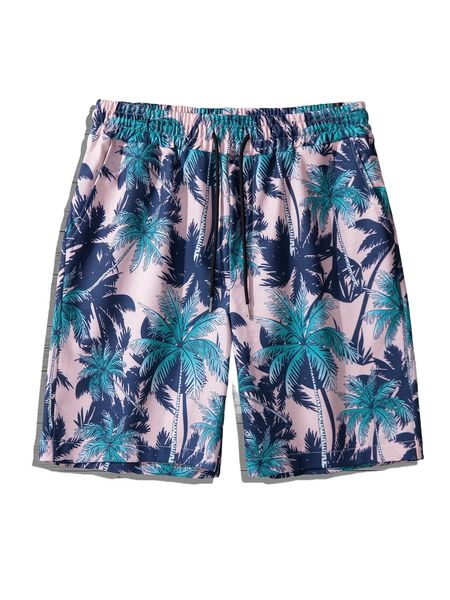 

men random coconut tree print drawstring waist shorts w4aq#, White;black