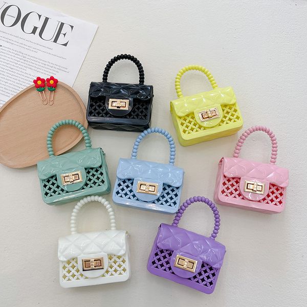 

children beach handbags kids hollow out mini jelly one shoulder bag cute baby girl hand carry crossbody bags mini wallets f1175, Black