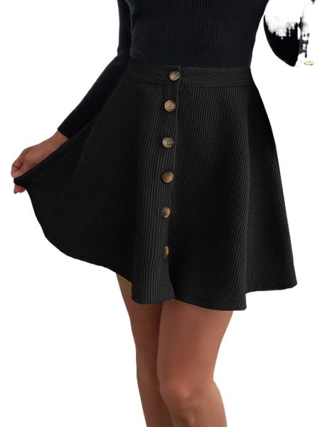 

high waist single breasted corduroy skirt a928#, Black