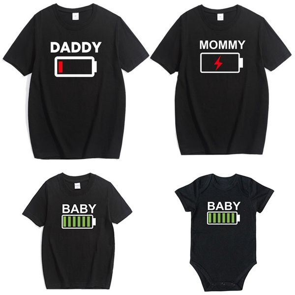 

family matching clothes look matching outfit funny battery clothes dad mom boy girl tshirt for daddy mommy me baby boy girl 220531, Blue