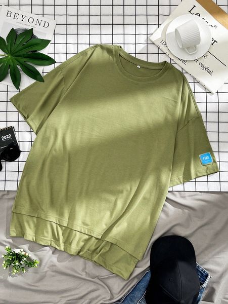 

men letter patched 2 in 1 drop shoulder tee n8gn#, White;black