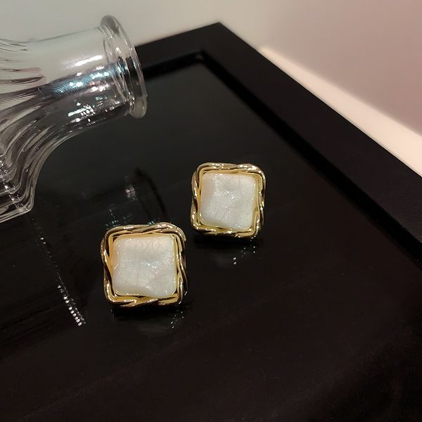 

925 silver needle korean dongdaemun new geometric square candy stud earrings simple water ripple earrings eardrops women, Golden