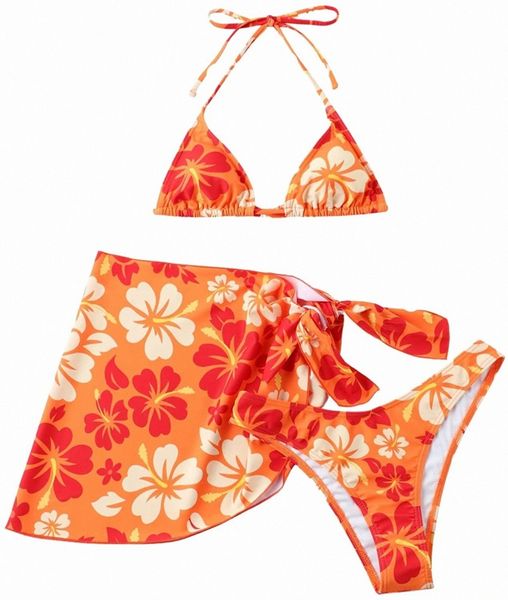 

women's 3packs swimsuit triangle bikini set & beach skirt 62qx#, Black