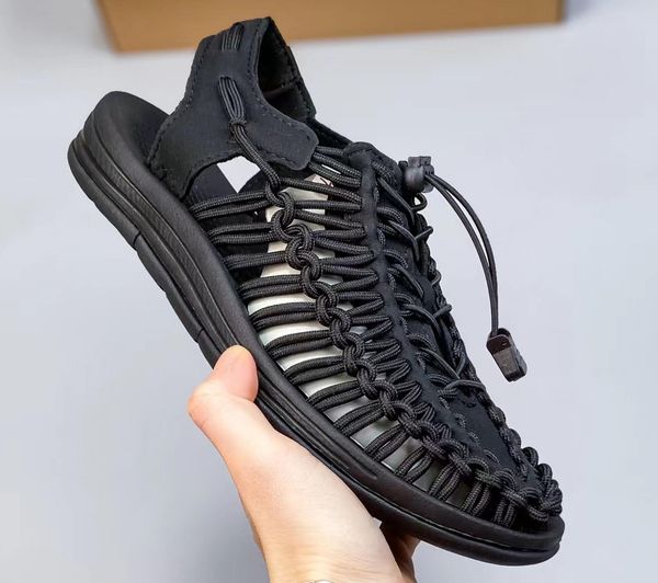 

men sandals uneek premium keenn newport leather slippersr luxury summer flat rubber sandal beach slide, Black