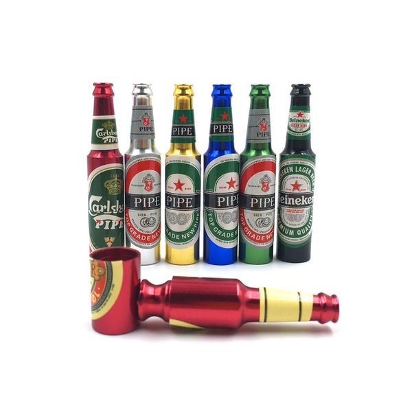 DHL free Pipa per tabacco Herb Tubi per tabacco Regali Creativi Mini Beer Smoke Metal Pipes Accessori portatili per fumi di colore misto