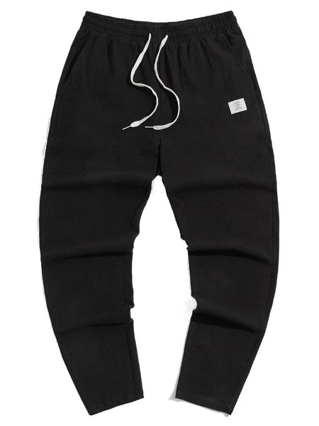 

men letter patched detail drawstring waist pants s9im#, Black