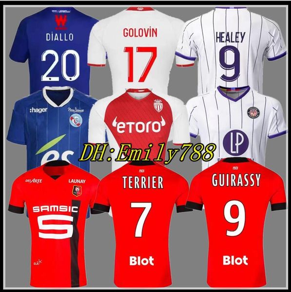 

stade rennais 22 23 soccer jerseys monaco rennes maillot de foot strasbourg 2022 2023 fc toulouse ado bourigeaud terrier doku tait guirassy, Black;yellow