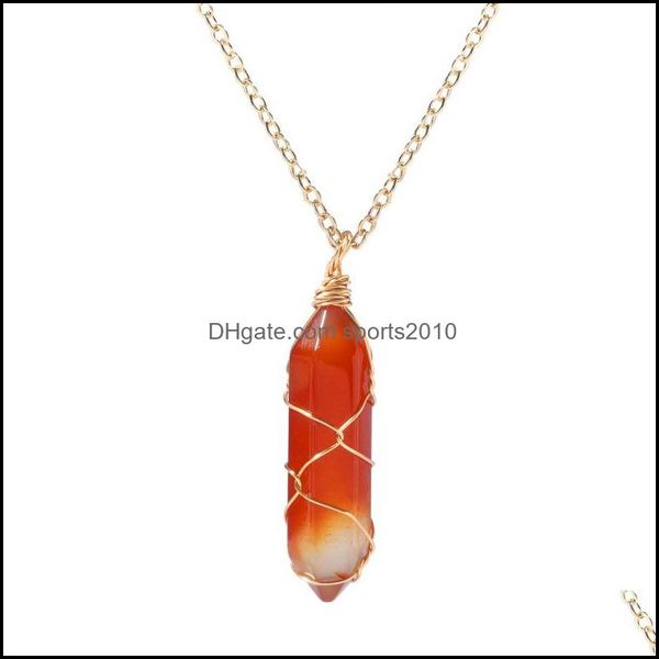 Artes e artesanato Moda Red Stone AGate Stone hexagonal Pingente Pingente Gold Colar de arame Gold para mulheres Jóias por atacado Drop de Sports2010 DHGXQ