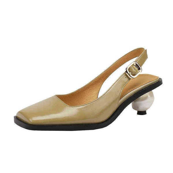 

fashion baotou thick heel sandals women's back empty line buckle special-shaped heel square head shallow mouth high-heeled single shoes, Black