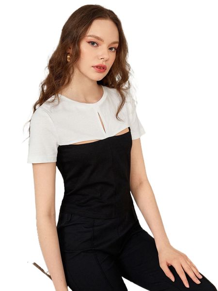 

x natalia dedios cut out two tone tee a5rr#, White