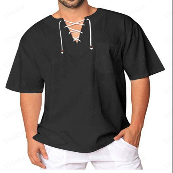

new men's cotton linen short sleeve t-shirt two color summer large size loose casual pullover asian size s-3xl, White;black