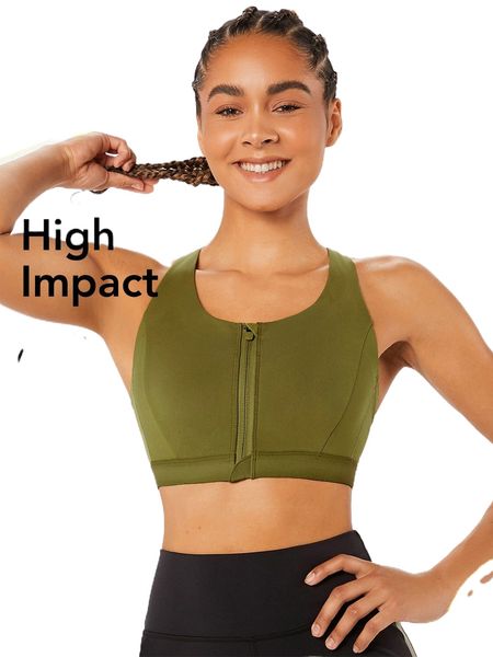 

glowmode zip front high support sports bra 46wx#, Gray