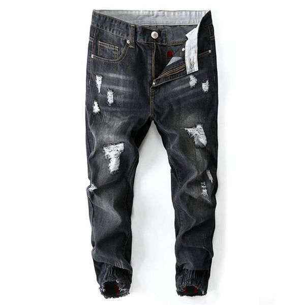 

men's jeans ripped for men black distressed plus size 44 46 48 denim large blue jean man cotton joggers harem hip hop pants trousers