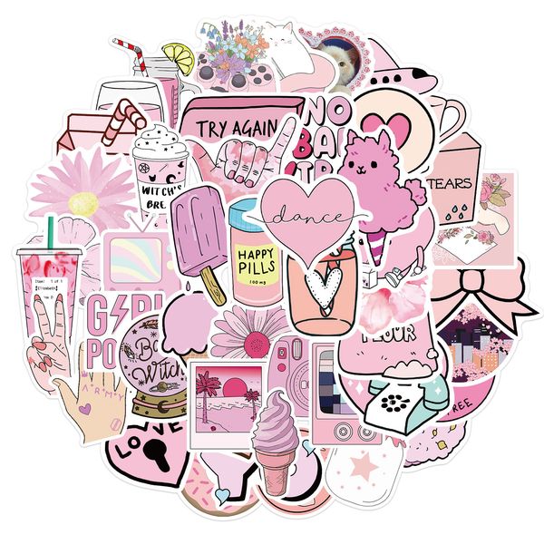 

new 50pcs funny pink style girl cartoon aesthetic stickers car motorcycle travel luggage guitar waterproof diy graffiti sticker toys