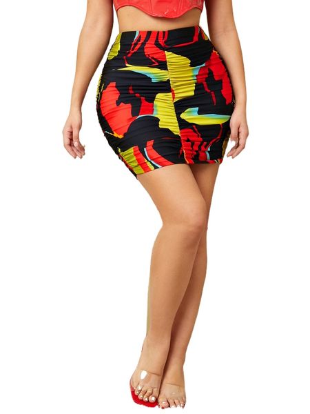 

colorblock ruched bodycon skirt g9tj#, Black