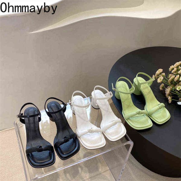 

2022 green high heels sandals females fashion open toe ankle strap sandalias party dress summer women shoes y220607, Black