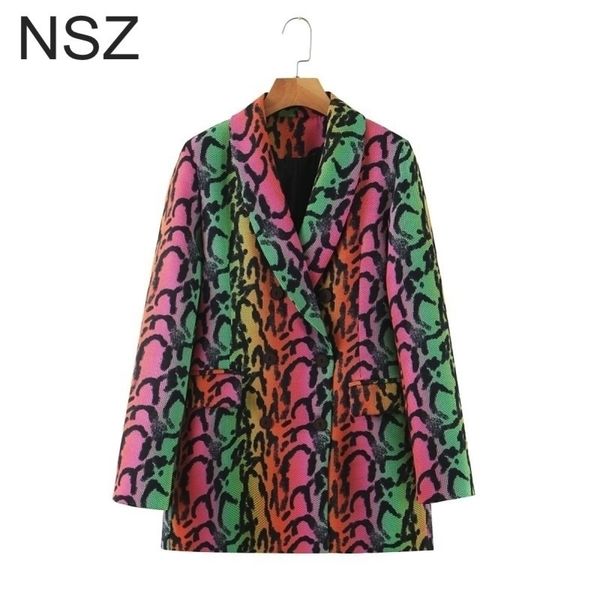 

nsz women animal print snake vintage elegant blazer elegant colored double breasted jacket formal office ladies work suit coat y201026, White;black