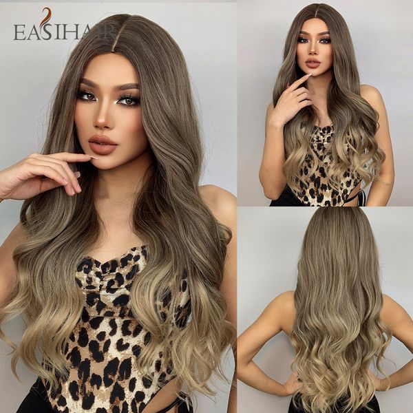 

lx brand long brown ombre wigs natural hair synthetic wigs for women afro wavy wigs daily cosplay heat resistantfactory direct, Black