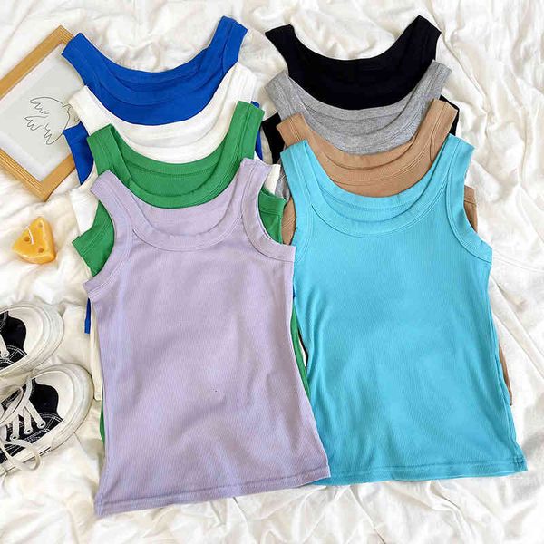 

women's tanks camis 2022 soft and comfortable breathable thread cotton summer solid color versatile u-neck elastic slim sling vest fx0v, White