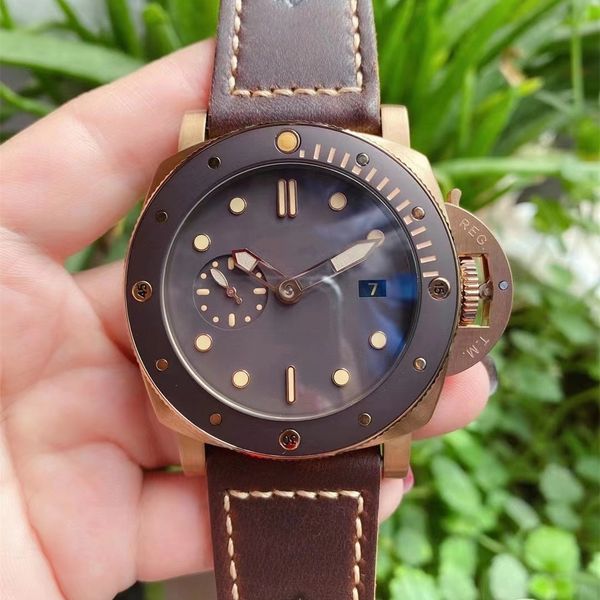 

men's watches bronze automatic machinery leather strap pam00968 sport watch, Slivery;brown