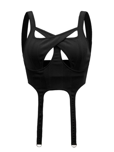 

cut out crisscross garter detail bustier corset 52gr#, White