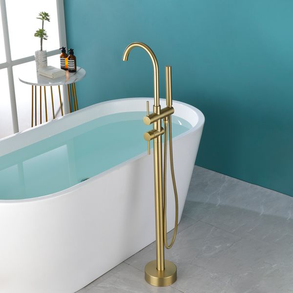 

double handle floor mounted clawfoot tub faucet