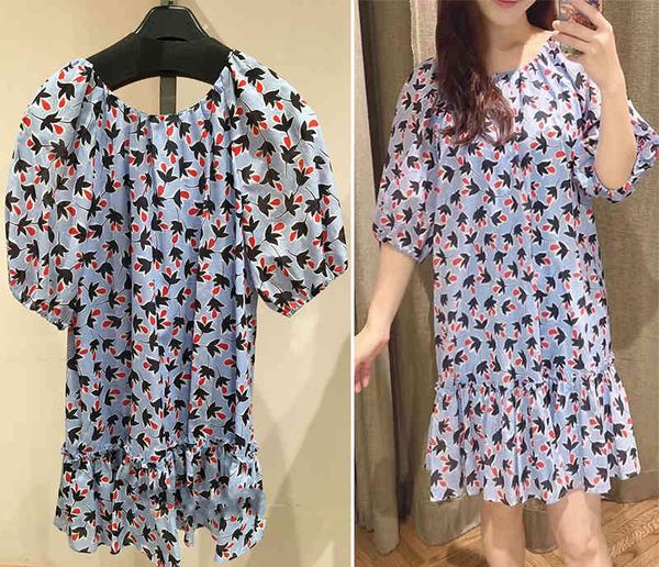 

casual dresses bubble sleeve floral foreign style short dress french minority summer lace fashion loose skirt, Black;gray