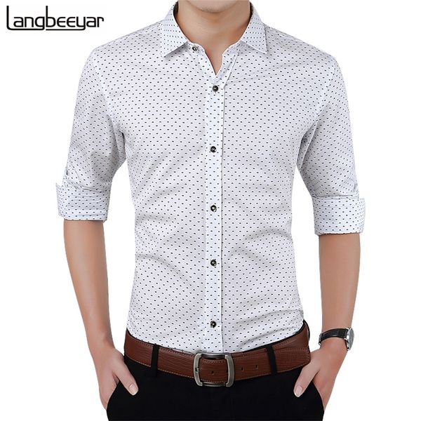 

2020 new autumn fashion brand clothes slim fit long sleeve polka dot casual men shirt social plus size  5xl lj200925, White;black