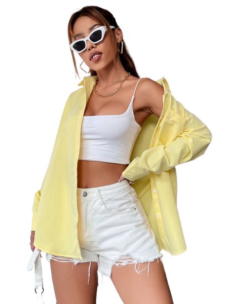 

collared pocket front oversized blouse c70n#, White