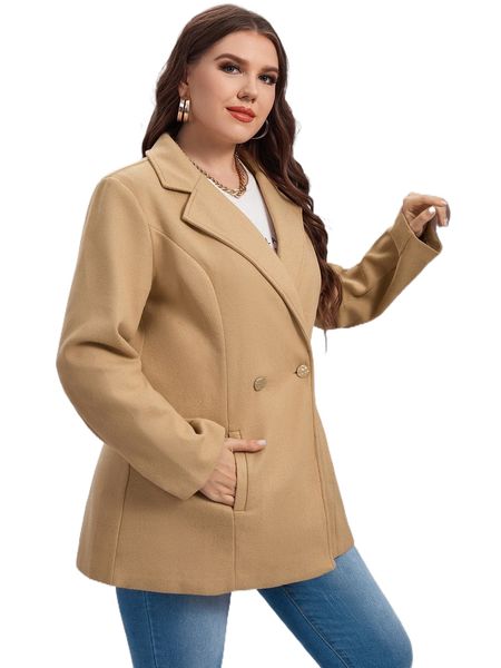

plus lapel neck double button overcoat y2jt#, Black