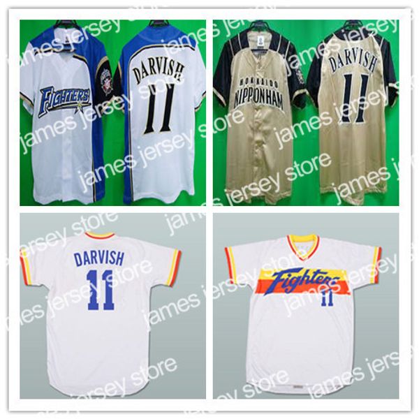 New Custom 11 Yu Darvish Hokkaido Nippon-Ham Fighters Maglie Baseball Giallo Bianco Alternativo cucito Qualsiasi nome Numero camicie Buono economico