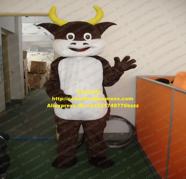 Талисман кукла костюм оживленный коричневый бык буловой талисман костюм талисмана мусорный скот bovini calf с счастливым улыбающимся лицом белый живот взрослый no.1382