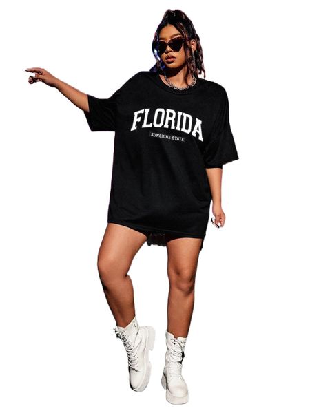 

plus letter graphic drop shoulder tee z3l7#, Black