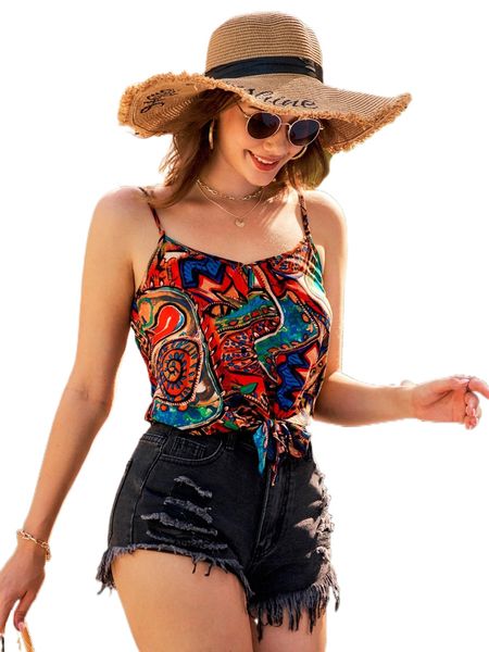 

allover print tie hem cami a0xz#, White