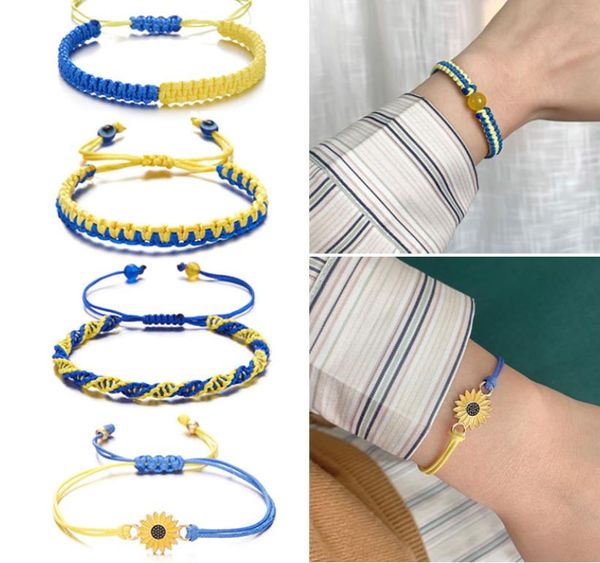 Braccialetti avvolgenti intrecciati con perline Gioielli Uomo Donna Braccialetti in corda intrecciata blu giallo Braccialetti fatti a mano regolabili